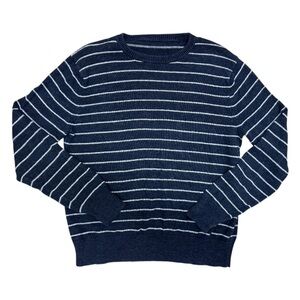 J Crew Stripe Crewneck Sweater Mens Medium Cotton Wool Blue White J8768